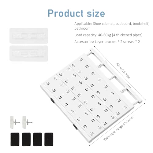Bocguy Verstellbare Regale für Schrank, Lagerregal Regal Separator Abteil, Erweiterbares Einlegeböden für Kleiderschrank, Schrank, Küche, Badezimmer, 42cm Weit, Verstellbare Länge 38-60cm