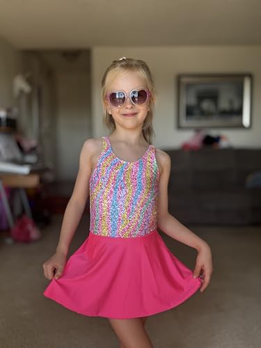 Image of Yousie Girls Swimsuit One Piece Tropical Kids Bathing Suit Swimwear Adjustable Swim Dress 5-9 Years