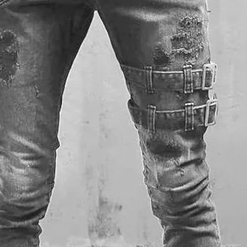 Men's Ripped Tapered Leg Denim Pants Skinny Fit Stretch Moto Biker Jeans Hip Hop Zipper Distressed Jeans2