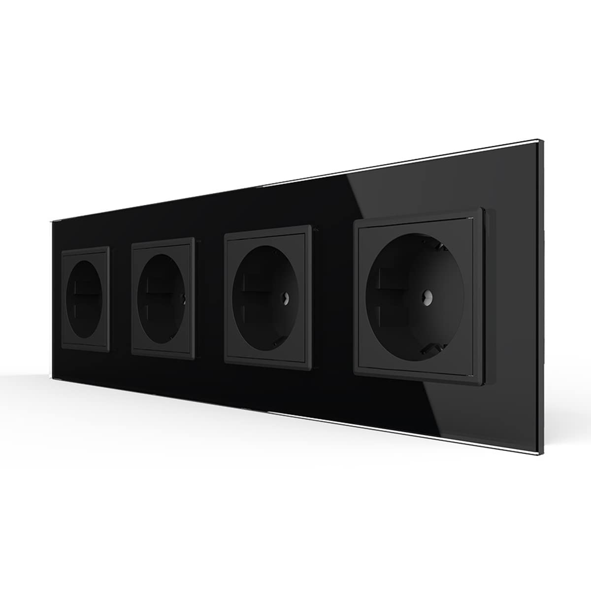 LIVOLO Schwarz 4 Fach Schuko Steckdose VL-C7C4EU-12-A Schwarz Schutzkontakt mit Kindersicherung Panel aus Kristallglas EU Standard Wandsteckdose