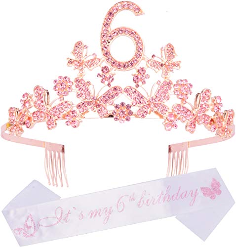 6th Birthday Gifts for Girls, 6th Birthday Tiara and Sash, Itâ€™s My 6th Birthday Sash and Crystal Tiara, 6th Birthday Decorations for Girls, 6th Birthday Party Supplies, Happy 6th Birthday