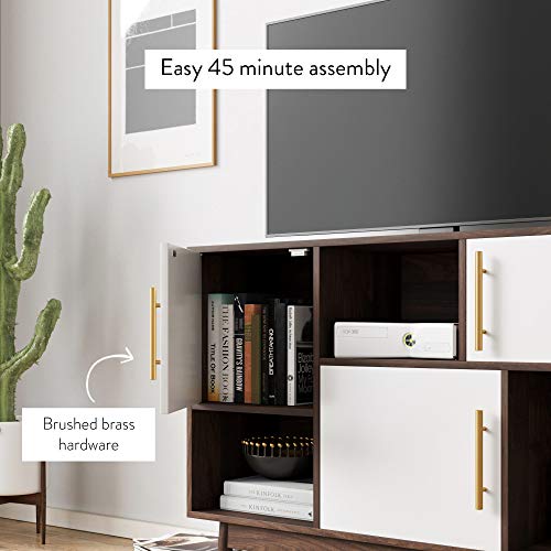 Nathan James Ellipse Multipurpose Storage Cabinet With Display Shelves And Doors, Entryway Modern Buffet Or Kitchen Sideboard With Glam Gold Brass Accent, Tv Stand, Walnut Brown #TOP6