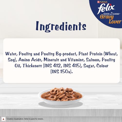 Image of Purina Felix Salmon Gravy Lover, Wet Adult Cat Food, Pack of 12 (12x70g) | With Salmon in Gravy, Tasty Meaty Chunks, 100% Complete & Balanced Nutrition, Vitamins D & E, Omega 6, Essential Minerals