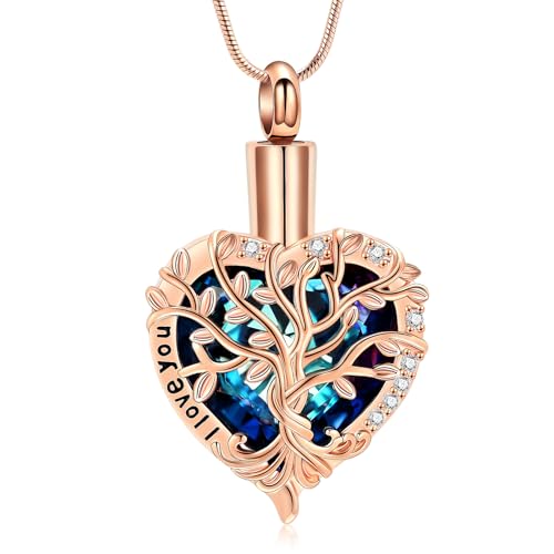 AIWENXI Arbre de Vie Bijoux pour Cendres Amour Un Souvenir Colliers Forme de Cœur Acier - I Love You
