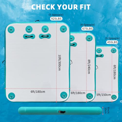 Vapaus Inflatable Floating Dock Air Dock Platform 6ft/8ft/10ft Non-Slip Inflatable Water Swim Mat Floating Island Raft for Pool Lake Beach Ocean Fishing Relaxing (Mint, 10ft x 6ft x 6") by vapaus - Used condition - Image 6
