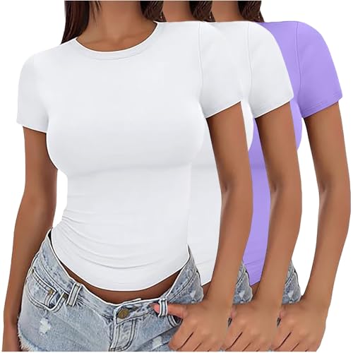 T-shirt basique décontracté pour femme lot de 3 hauts courts extensibles anti-frottement