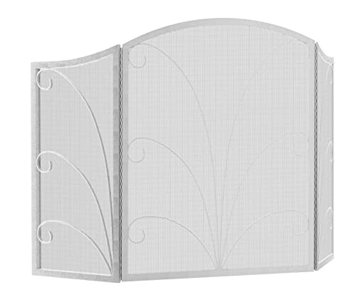 Kingson 3-Panel Arched Fireplace Screen Decorative, Handcrafted Scroll Wrought Iron Fire Spark Guard Cover For Wood Burning Fireplace-Pewter #TOP7