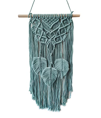 Macrame Woven Wall Hanging, Boho Chic Home Decoration Art Wall, Leaf Feather Handmade Tapestries, Handmade Natural Cotton, Suitable For Wedding Bedroom Living Room Background Wall(Blue) #TOP16