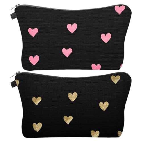 Bolsa De Cosméticos Impresa En Forma De Corazón De 2 Piezas, Bolsa De Cosméticos De Viaje Portátil, Mini Bolsa De Almacenamiento De Cosméticos, Bolsa De Almacenamiento De Artículos De Tocador