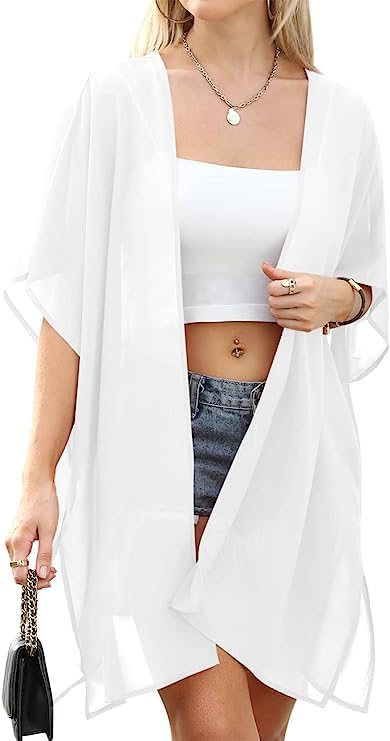 SUN-ROSE FASHIONS Sheer Chiffon Cardigan Tops | Beach Kimono Swimwear | Bathing Suit Cover up by SUN-ROSE FASHIONS | Free Size