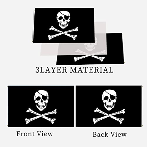 Pirate Jolly Roger Flag Patch 3X5 Double Sided Outdoor Heavy Duty 3 Ply Thick Nylon Material With 2 Metal Grommets, 4 Rows Of Stitching #TOP2