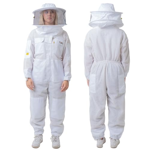 OZ ARMOUR 3 Layer Ventilated Bee Suit for Men & Women, Sting Proof Beekeeping Suit with Fencing & Round Veil, Professional Beekeeper Suit & Gear (S)