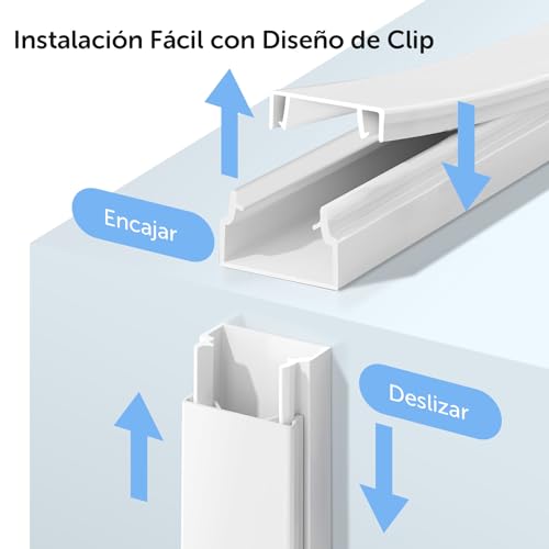 Miniatura 6 de Shinfly 4,8 M Canaleta Cables Pared Adhesivo, Calha Para Cabos, Canaleta Cables, Cubre Cables Pared Para Todos Los Cables De Alimentación En El Hogar O En La Oficina - Blanco 15 Mm X 10 Mm