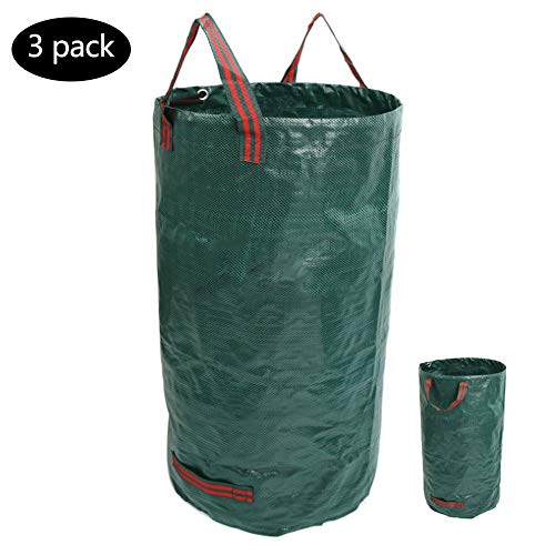 SUSHOP 120L Garden Waste Bags, Waterproof Heavy Duty Large Refuse Sacks with Handles, Foldable And Reusable (45 * 76CM 3Pcs)