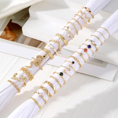 KISS WIFE Gold Knuckle Rings Set for Women Girls, Dainty Simple Trendy Cute Stackable Finger Rings Pack, Perfect for Stacking Layering on Thumb and Knuckle, Mixed Size, Jewelry Gift