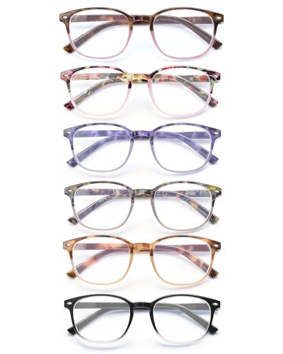 JM Lunettes de Lecture Anti Lumiere Bleue Charnière à Ressort Presbyte Hommes Femmes Carré Lunettes de Vue 6 Packs +2.5