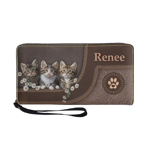 Image of Bulopur Custom Wallet with Name for Women Cute Cat RFID Wristlet Wallets Zip Around Cash Slim Compact Clutch Long Credit Card Holder PU Leather Handbags Gifts for Cat Owner