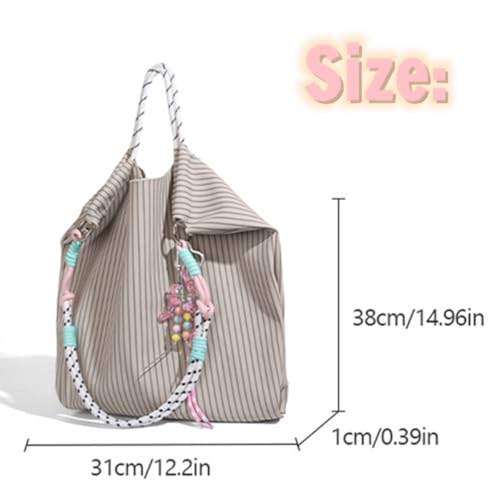 Women's Drawstring Striped Casual Shoulder Bag,Large Capacity Vegan Leather Purse,Top Rope Handle Tote for Work Daily2