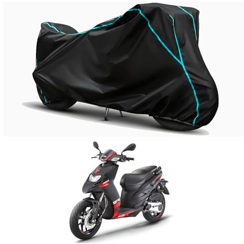 Image of Waterproof Bike Body Cover Compatible for | Aprilia SR 160 Carbon | Taffeta Fabric, Sky Piping Design, Bottom Elastic Fit | Dustproof, Sun UV & Rain Protection for All Weather.