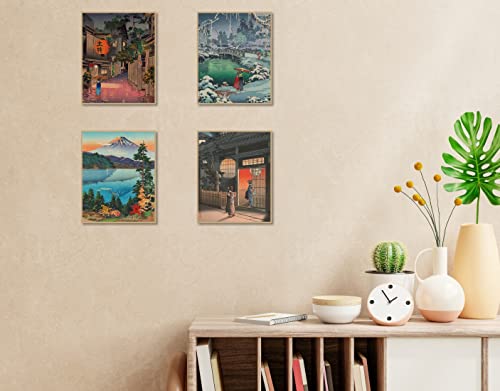 Mini Zozi Japanese Wall Art Room Decor 8X10 4Pcs Traditional Tsuchiya Koitsu Artwork Ukiyo-E Paintings Aesthetic Asian Vintage Retro Posters Picture Prints Cool Cute Poster Colorful Unframed Japan Geisha Mount Fuji For Bedroom #TOP4