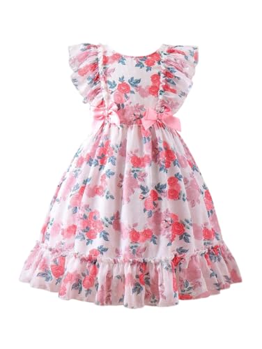 Image of TAGAS Girls Swiss Dot Floral Print Dress Sleeve Less Round Neck Elastic Waist Dress for Girls(KD-399)