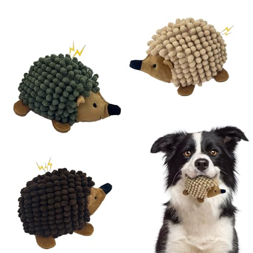 Chongqile Plush Hedgehog Dog Toys 3 PCS - Squeaky No-Stuffing Hedgehog for Small and Medium Dogs...
