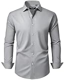 Alimens & Gentle Mens Dress Shirts Stretch Stain Shield Long Sleeve Regular Fit Solid Business Casual Button Down Shirts Grey