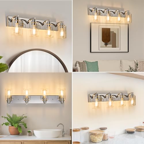 Image of 4-Light Bathroom Light Fixtures Modern Chrome Vanity Lights