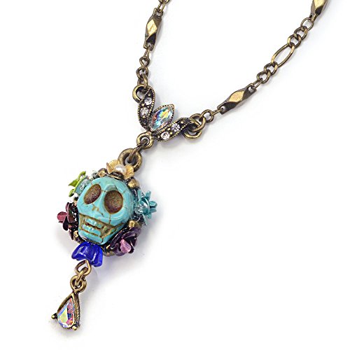 Sweet Romance Turquoise Sugar Skull Pendant Necklace - Day of The Dead Mexican Jewelry
