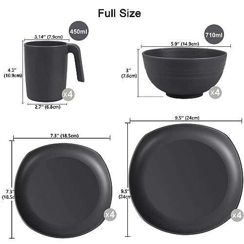 Greentainer Geschirrset aus PP | Leichtes & Unzerbrechliches 16 pcs Geschirrservice für Kinder & Erwachsene,Tafel-Kombiservice mit 4 Speiseteller, 4 Dessertteller, 4 Schüsseln,4 Tasse für 4 Personen