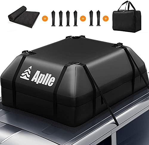 APLLE Rooftop Cargo Carrier, 15 Cubic Feet Rooftop Car Bag, with Anti-Slip Mat, Storage Bag, 8 Reinforced Straps, 6 Door Hooks, Car Top Carrier Suitable for All Vehicle with/Without Rack, Black