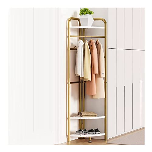 FGXHHS Metal Clothing Rack with Shelves and Hooks, Space-Saving Corner Stand for Entryway, Bedroom, Living Room Organization