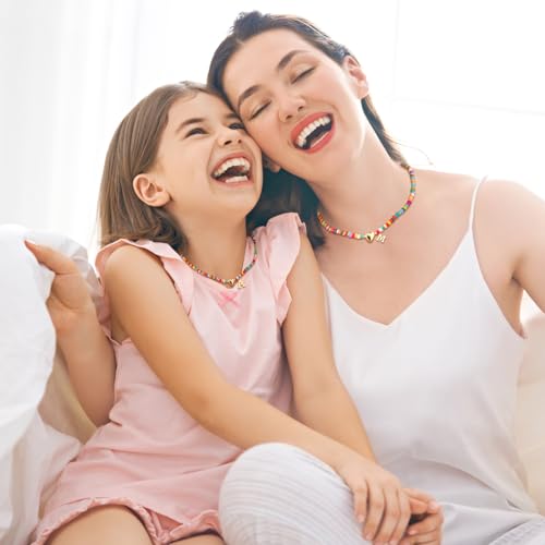 Initial Necklaces for Girls Teen Women Colorful Beaded Charm Letter Alphabet Choker Bohemian Gold/Sliver Plated Pendant with Heart-shaped Metal Y2K Boho Necklace Summer Gifts Girlfriend Wife4