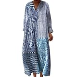 Générique Robe Longue Femme Chic et Élégante en Lin, Style Bohème Vintage Imprimé Floral avec Col V, Robe Maxi Fluide Idéale pour Soirée, Mariage ou Cocktail, Coupe Ample Mode Italienne