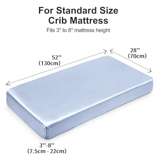 Image of Satin Crib Sheet for Baby Hair Care - Oeko-TEX Certified Silky Soft Fitted Mattress Cover 28x52 - Breathable & Gentle on Skin, Snug Fit for Standard Crib (Light Blue)