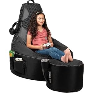 Throne Boss Gaming Bean Bag Chair for Kids + Matching Footstool – [Cover ONLY No Filling] – High Back – Dorm Chair – Gamer Beanbag Gaming Chair – Grey