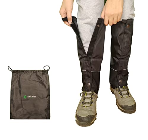 Ankaier Leg Gaiters (Pair)-Waterproof & Breathable Composite Double Layer Material For Hiking, Snow, Riding, And Outdoor Activities; Adjustable Tpu Instep Belt And Metal Shoelace Hook-(Black-Small) #TOP23