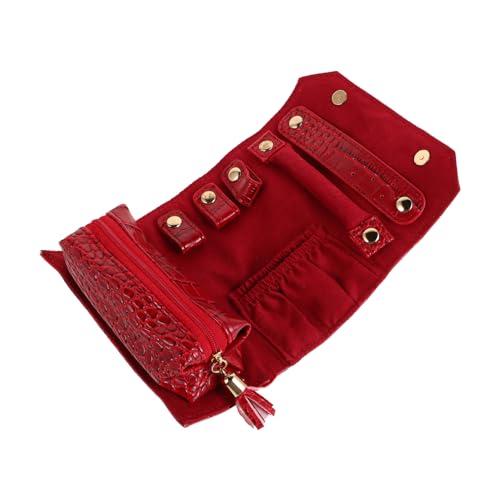 Holibanna Borsa Portagioielli Da Viaggio Multifunzionale Effetto Coccodrillo, Custodia Compatta Rossa Per Gioielli Organizer Arrotolabile, Per Viaggi e Protezione Accessori