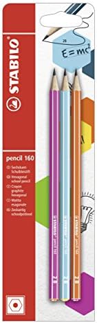 Graphite Pencil with Eraser - STABILO pencil 160 - Pack of 6 - 2 x petrol, yellow, orange, blue, pink - HB