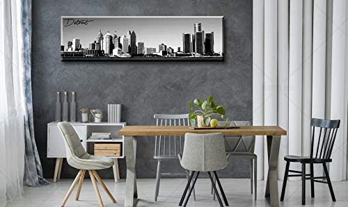 Image of DJSYLIFE Detroit Skyline Wall Art,Black White Canvas Prints 13.8 inch x 47.3 inch | USA Skyscraper Panoramic Cityscape Picture for Bedroom Office Home Decoration Ready to Hang