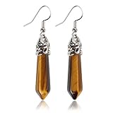 KISSPAT Real Natural Tiger's Eye Quartz Stone Healing Point Dangle Earrings
