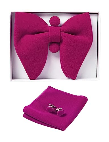 Image of GUSLESON Mens Solid Plaid Velvet Pre-tied Adjustable Bow Tie and Pocket Square Cufflink Set with Gift Box