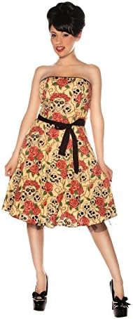 Folter Clothing Strapless Forever Yours Dress in Skull Rose Tattoo Flash Print