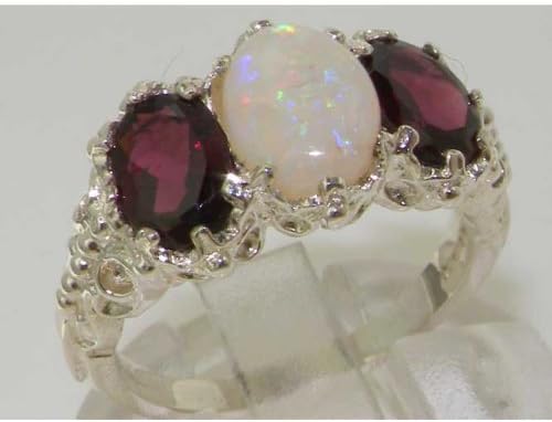 Miniatura 5 de Anillo de aniversario de plata de ley 925 con ópalo auténtico y granate para mujer, talla 8, Metal Gema, Ópalo Granate almandino