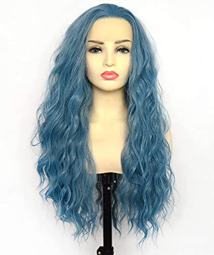 SeraphicWig Beautiful Half Pink Half Blue Silky Straight Synthetic Lace Front Wigs For Women Heat Resistant Long Straight Wig for Party 24inch