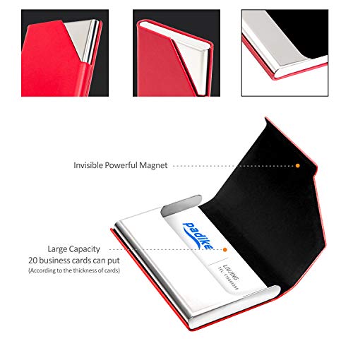 Padike Business Name Card Holder Luxury Leather & Stainless Steel Multi Card Case,Business Name Card Holder Wallet Credit Card Id Case/Holder For Men & Women - Keep Your Business Cards Clean (Y-Rd) #TOP3