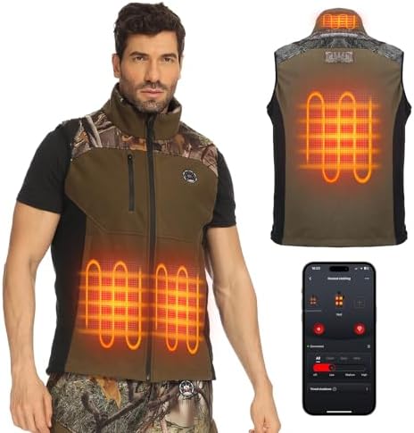 KEMIMOTO Mens Heated Clothing with 12V 20000mAh Battery, Camo Heated Vest for Men, Warm Vest with Silent Fabric for Hunting Hiking (X-Large)