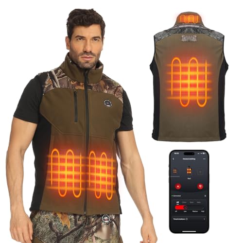KEMIMOTO Mens Heated Clothing with 12V 20000mAh Battery, Camo Heated Vest for Men, Warm Vest with Silent Fabric for Hunting Hiking (X-Large)