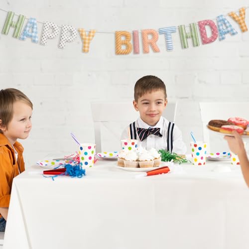 Image of Mindsoft Felt Happy Birthday Garland Rainbow Banner Reusable Happy Birthday Sign Party Supply for Party Decor (Flower Color,Stripe)