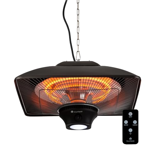 Blumfeldt Chauffage Electrique Suspendu à Infrarouge, Chauffage de Jardin 2000W, Chauffage Exterieur Terrasse en Fibre de Carbone à 2 Températures, IP24...